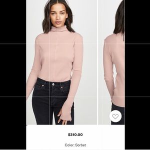 Helmut Lang XS ribbed cotton mock neck sweater with thumb hole dusty pink